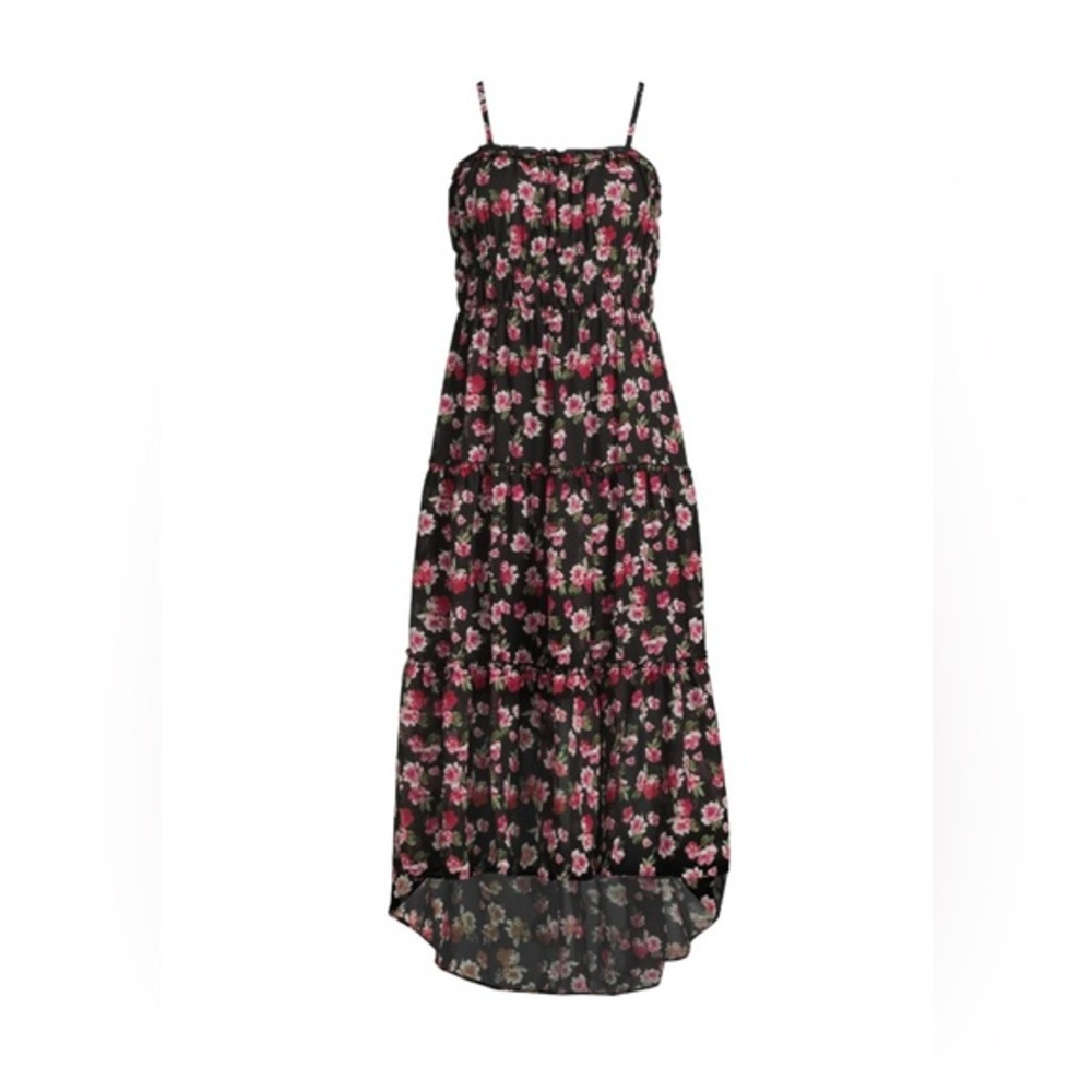 Floral Maxi Dress with Pink and Black Design